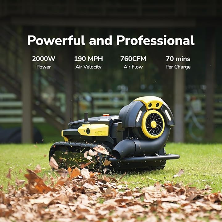 YARBO Robot Leaf Blower Modular, 2000W/190MPH/760CFM Electric Leaf Blower Cordless with 70Min Runtime, 70% Steep Slopes, RTK GPS, and Obstacle Detection
